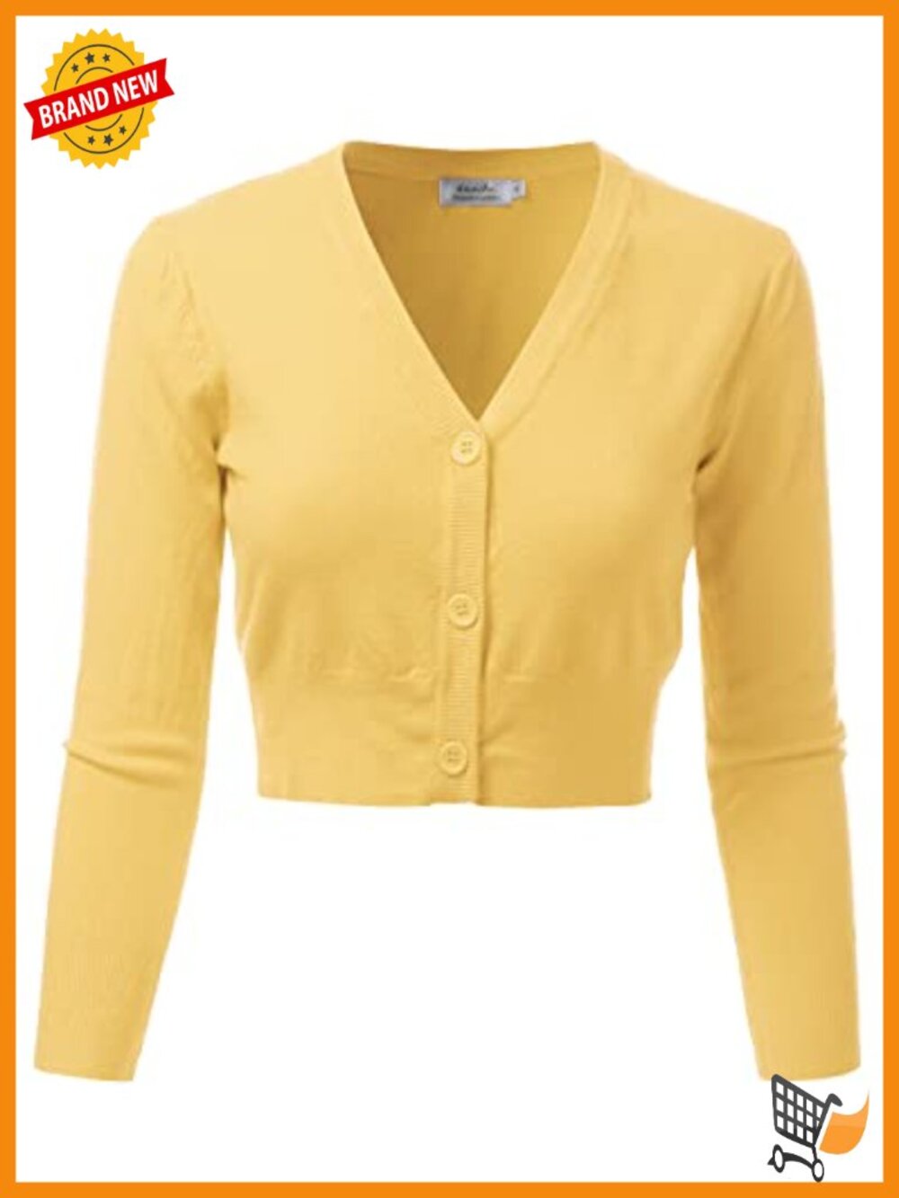 3/4 Sleeve Soft Open Front Cropped Sweater Cardigan V-Neck Button Slim Fit